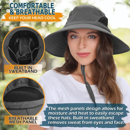 Vista 5 de EINSKEY Sun Hat with Neck Flap, UV Protection Waterproof Safari Cap Wide Brim Bucket Hat for Fishing Gardening Hiking Hunting