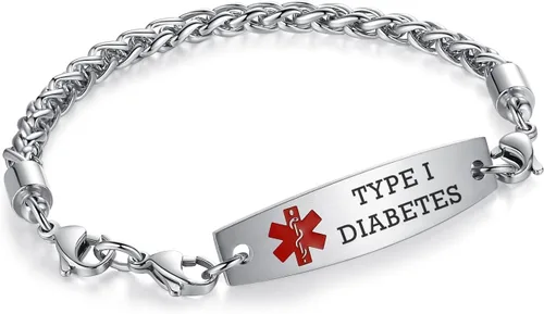 Vista 103 de Brazaletes de alerta médica ajustables de 7.5" a 9" para mujer/hombre, de acero inoxidable, intercambiables Cadena de bloque