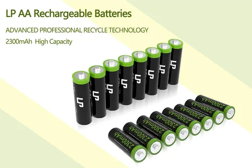 Vista 3 de LP Paquete de baterías recargables AA, paquete de 16 baterías dobles A de alta capacidad de 2300 mAh de 1.2 V NIMH para relojes, controles remotos