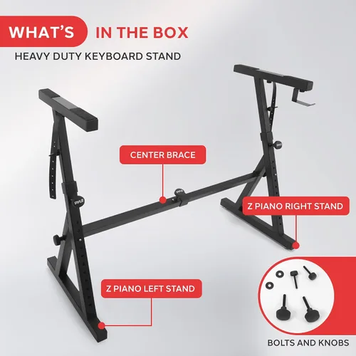Vista 7 de Pyle Heavy Duty Folding Keyboard Stand - Sturdy Reinforced Z Design w/ Adjustable Width & Height, Foam Padded Arms, Digital Piano Stand, Fits 54-88