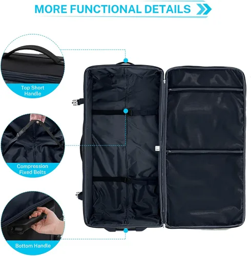 Vista 7 de Gonex Bolsa de lona rodante con ruedas equipaje de viaje con ruedas repelente al agua de 70 L con rodillos 22 pulgadas 25 pulgadas 33 pulgadas Azul