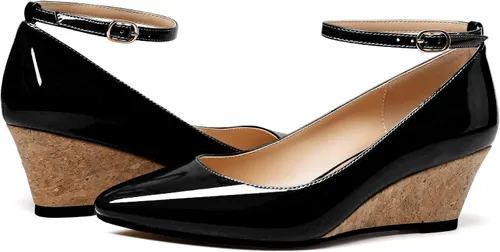 Vista 4 de YODEKS Zapatos de tacón medio Mary Jane con correa de tobillo para mujer, estilo casual