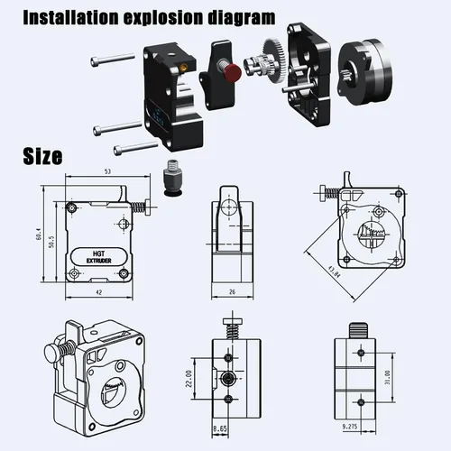 Vista 7 de Super Light Actualizado Acero endurecido Engranajes dobles HGT extrusora universal Bowden Direct Drive Compatible con NEMA14 36MM Ender 3 V2 PRO 5