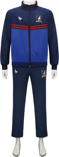 Vista 5 de Disfraz de entrenador de fútbol para hombre, chaqueta azul, pantalones, chándal, traje de fútbol, ropa deportiva, para Halloween, cosplay