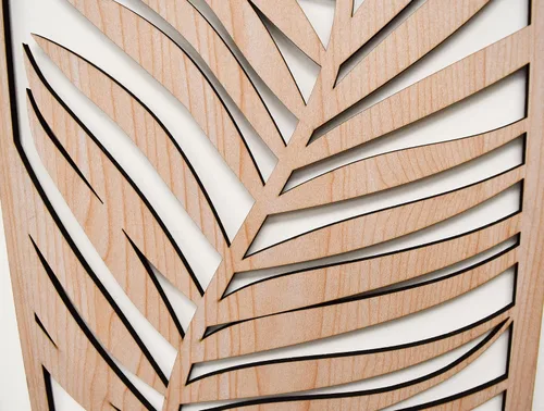 Vista 4 de Juego de 3 paneles de arte de pared de madera con hojas tropicales de Monstera, estilo bohemio, casa de campo moderna
