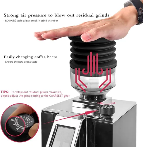 Vista 3 de Tolva de dosis única compatible con Eureka Mignon Espresso Coffee Grinder de silicona para soplar granos de café residuales (tolva elevada)