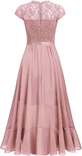Vista 7 de Miusol Vestido largo de noche con volantes de gasa y encaje retro para mujer