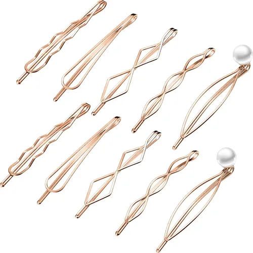 Vista 10 de 10 pinzas y pasadores geométricos de metal para el cabello, accesorios minimalistas para el cabello para mujeres y niñas, bodas y peinados (negro)
