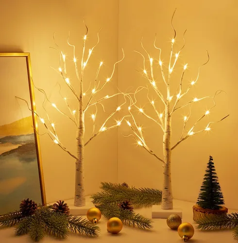 Vista 9 de EAMBRITE Árbol de abedul iluminado para decoración de Navidad para interiores para el hogar, paquete de 24 luces LED, funciona con baterías/USB