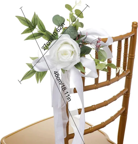 Vista 3 de Decoración de pasillo de boda, flores de banco, 6 piezas de rosas artificiales, decoración de silla de flores de iglesia, celebración de iglesia
