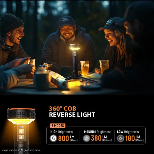 Vista 3 de Yls Linterna, linterna LED recargable de 5000 lúmenes con pantalla digital, 8 modos e impermeable IPX4, luz de campamento con base magnética