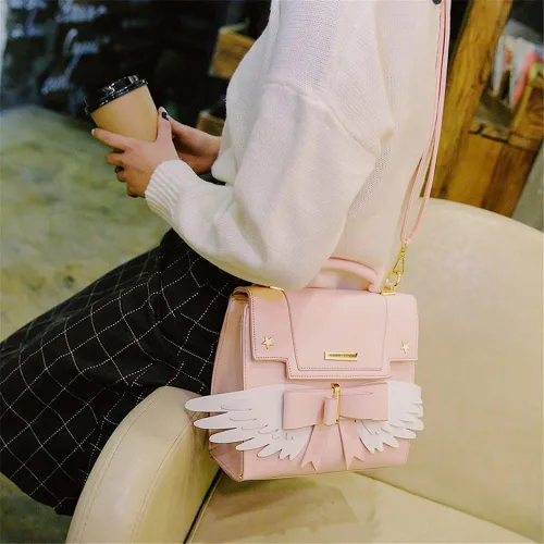 Vista 6 de Smilovely Cardcaptor Sakura Angel Wings Bowknot Cute Lolita Bolso Anime Cosplay Bolso de hombro, Rosado