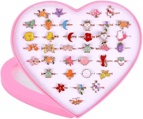 Vista 10 de OSDUE Anillos ajustables para niña, 24 anillos de juego en caja sin duplicados para niños, anillos de simulación y disfraces para niñas de 3 a 12