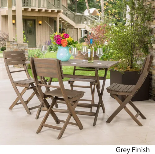 Vista 3 de Christopher Knight Home Positano - Juego de comedor plegable de madera de acacia para exteriores, acabado gris
