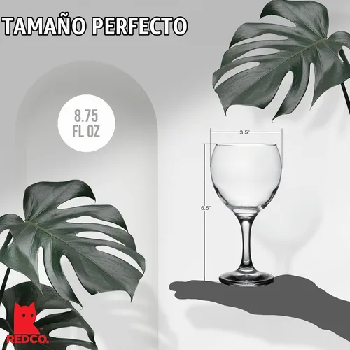 Vista 4 de Red Co. Set de 4 copas de vino de vidrio clásico de 8.75 fl oz con tallo para todo uso, vino blanco, transparente