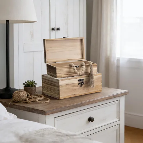 Vista 5 de 2 cajas de recuerdo de madera tallada con tapa con árbol de la vida, cajas de almacenamiento decorativas para decoración del hogar, caja