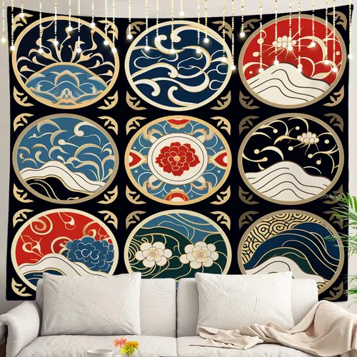 Vista 114 de Shrahala Modern Abstract Artwork Wall Tapestry, Orange Black Beige Wall Hanging Large Tapestry Decoration Polyester Fiber White Hem Around for Dorm