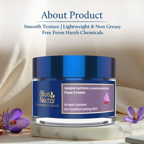 Vista 5 de Blue Nectar Hidratante facial de azafrán antienvejecimiento para mujeres (1.7 onzas líquidas) parado con gel de nuez para exfoliación profunda