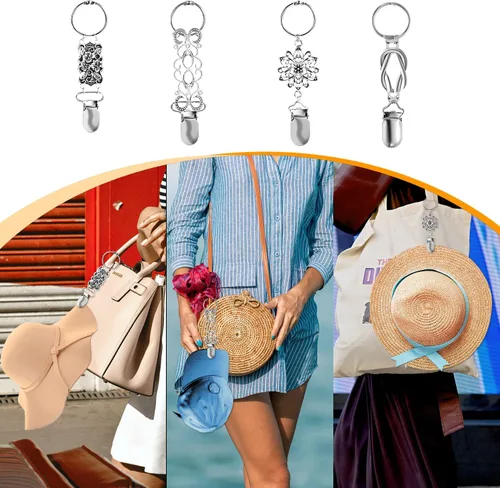 Vista 5 de TOYMIS - 4 clips vintage para sombreros, clip de metal retro para viajes, para bolsa de sombrero, clips para sombreros para hombres y mujeres