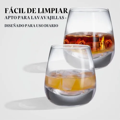 Vista 4 de Vasos de whisky Old Fashioned – Juego de 4 vasos transparentes de 8 onzas para whisky escocés y cócteles