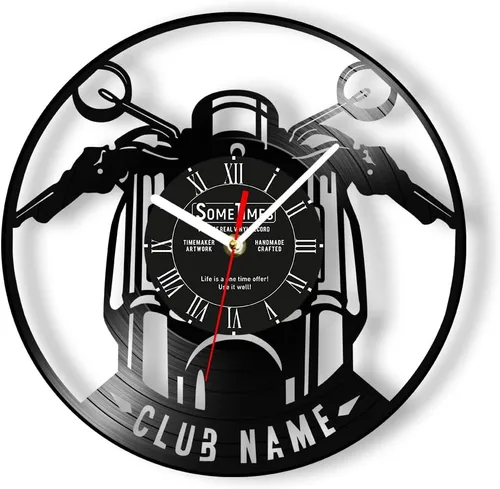 Vista 10 de The Geeky Days Reloj de pared con disco de vinilo para motocicleta, con nombre personalizado, 7 colores cambiantes, para motocicletas, garaje, reloj