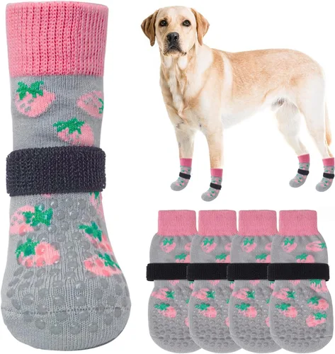 Vista 17 de SCENEREAL 6 piezas de calcetines antideslizantes para perros para prevenir lamido de patas para pavimento caliente/frío, calcetines de agarre