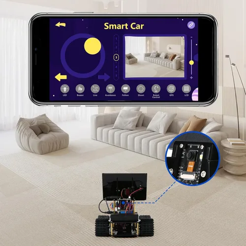 Vista 3 de Kit de tanque de robot solar con cámara inteligente ESP32 5 en 1, kit de robótica de juguete STEM para niños de 8 a 16 años, aplicación y control