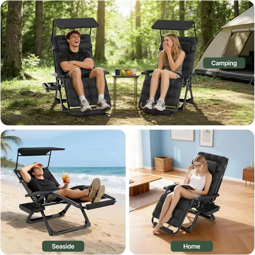 Vista 7 de Suteck Zero Gravity Chair with Canopy, 29In XL Oversized Lounge Chairs 29inch Black With Canopy