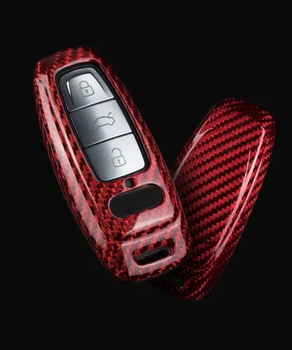 Vista 5 de iJDMTOY Funda para llavero de fibra de carbono, color rojo brillante, compatible con Audi 2019 en adelante A6 A7 E-Tron A8 Q8, llavero inteligente