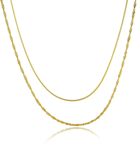 Vista 61 de Collares en capas para mujer, chapados en plata, delicada cuerda torcida de serpiente, delicado collar en capas, gargantilla de diferentes