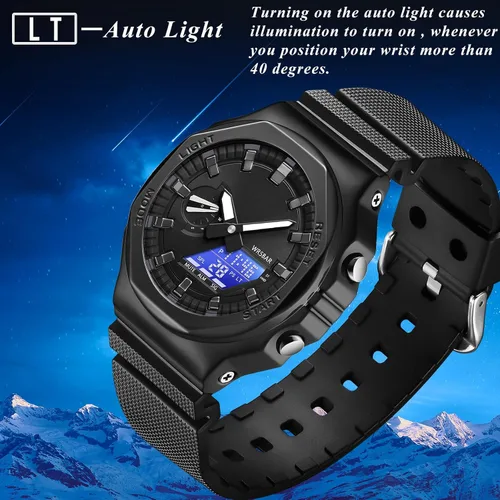 Vista 4 de WINKONMU Reloj para hombre con cubierta de metal, hora mundial 31 ciudades, ahorro de luz diurna, intercambio de ciudad de origenciudad mundial, luz