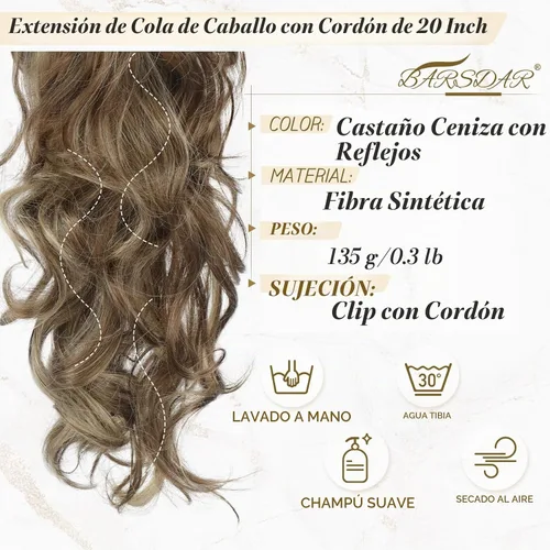Vista 2 de BARSDAR Extensión de cola de caballo resaltada - 20 pulgadas de extensión de cola de caballo rizada y ondulada con cordón para mujeres - Extensiones