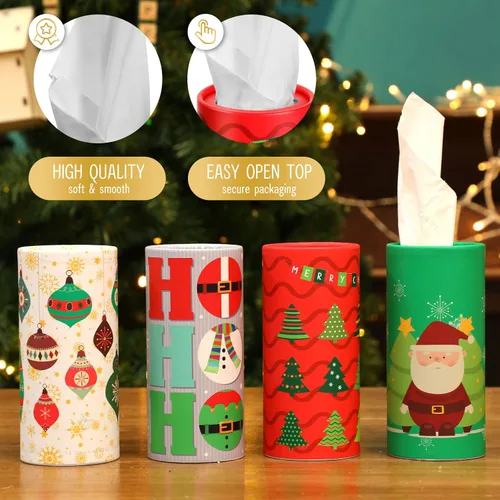 Vista 4 de Yexiya 4 piezas Portapañuelos navideño para coche con paquete de pañuelos faciales Cilindro de Navidad Cajas de pañuelos para coche Tubo redondo