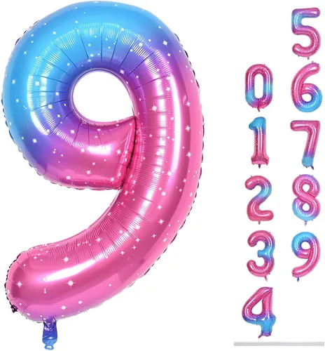 Vista 161 de Globo negro del número 0 para niñas y niños, 40 pulgadas, grande, número 0-9, de papel de aluminio, de Mylar para helio, juego de globos digitales