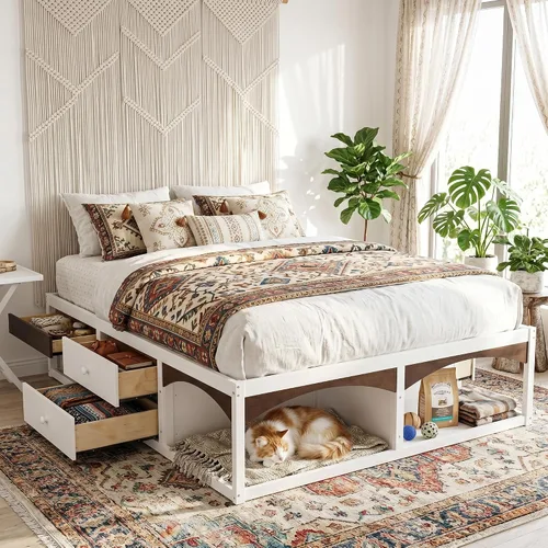 Vista 10 de Polibi Cama de plataforma King con 6 cajones, diseño apto para mascotas Gris (Antique Gray)