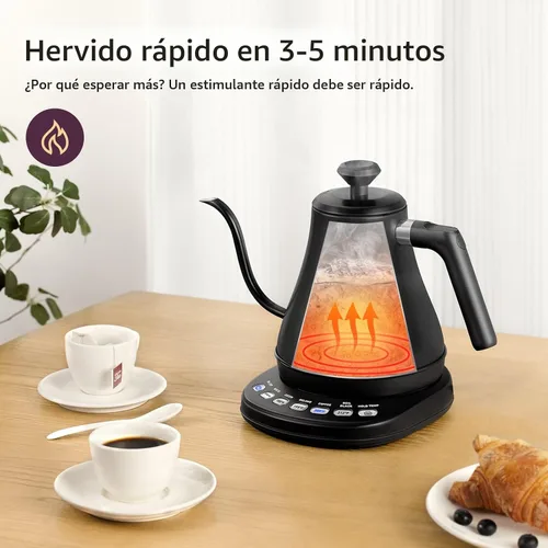 Vista 4 de COSORI Hervidor eléctrico de cuello de cisne con 5 ajustes preestablecidos de control de temperatura, hervidor para vertido sobre café y té
