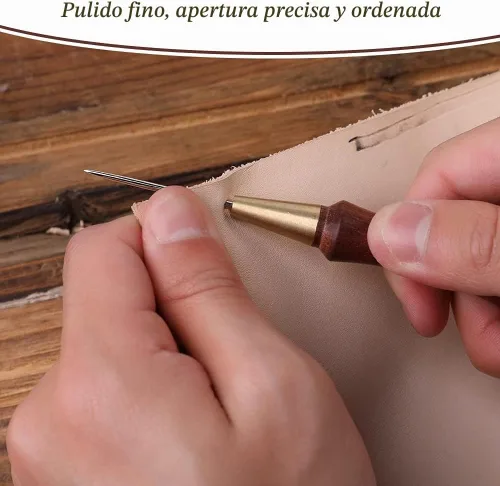 Vista 4 de DIUDUS - Punzón de cuero para rascar con mango de madera, herramienta de punzón para rascar