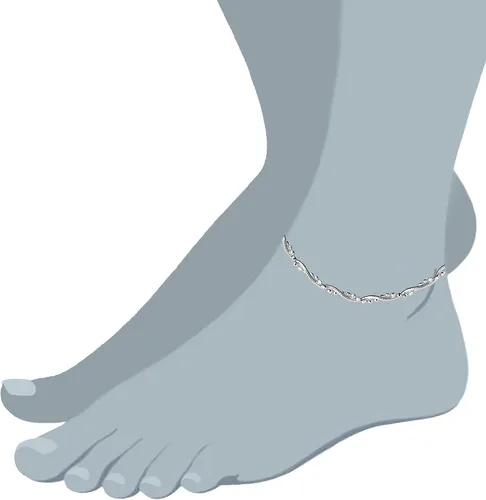 Vista 3 de Braided Bead And Snake Style Chain Anklet In Sterling Silver