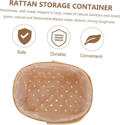 Vista 9 de Cesta tejida con asa Cestas de madera grandes de viruta de ratán Contenedor de almacenamiento Artículos para el hogar
