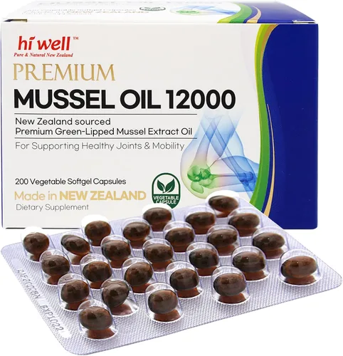 Vista 7 de Hi Well - Aceite de mejillón de labios verdes prémium de Nueva Zelanda/ 200 cápsulas de cápsulas/ Fabricado en Nueva Zelanda/ Procedente de aguas