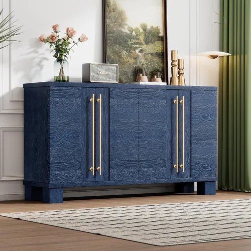 Vista 13 de Armario de almacenamiento de madera con estantes ajustables, mesa de consola de estilo tradicional con manija de puerta de flores talladas para sala