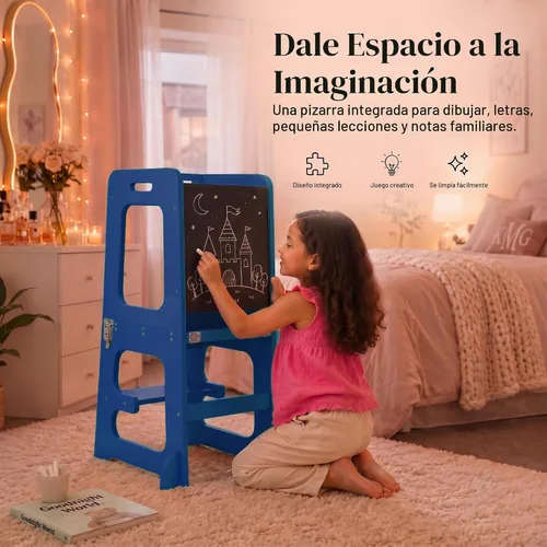 Vista 4 de Avenlur Date 4 en 1 Montessori - Taburete plegable de aprendizaje, escritorio, silla y pizarra Madera maciza, extra estable, rieles de seguridad