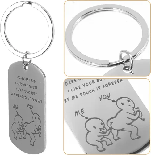 Vista 8 de NOLITOY 2 llaveros de metal con llavero de metal, regalos conmemorativos, decoración de metal para novio, dentaduras postizas, parejas, amantes