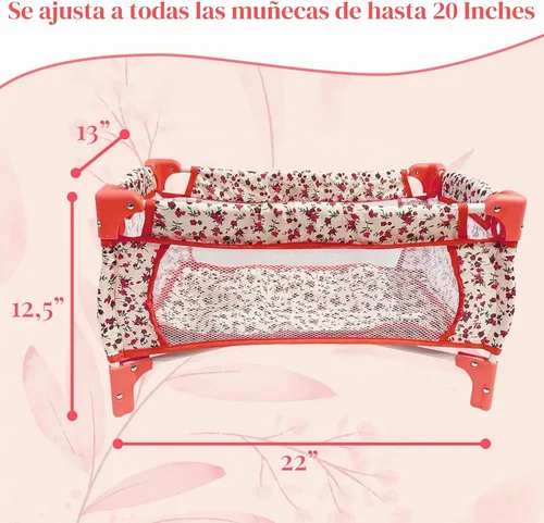 Vista 4 de Cuna de Juguete para Muñeca Bebé, Accesorios para Muñeca Bebé, Juego de Cama de Muñeca Bebé para Niñas de 3 Años y Niñas de 5+ Años, Artículos