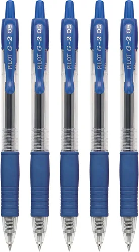Vista 3 de Pilot, bolígrafos de gel retráctil G2 Premium, punta extra fina de 0.5 mm, paquete de 5, azul