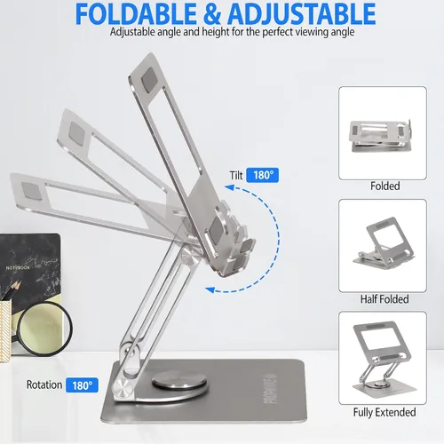 Vista 3 de Soporte giratorio para tableta para iPad/Kindle/iPhone de 13 a 4.7 pulgadas, soporte ajustable para tablet para escritorio, cocina, PC, accesorios
