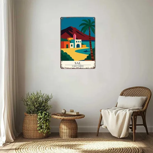 Vista 6 de Letreros de metal vintage de Sal Cabo Verde: arte de pared divertido de viaje moderno, póster de lata para hombre, cueva, oficina, hogar