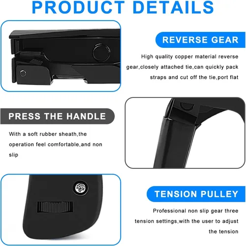 Vista 3 de Knoweasy Pistola para Bridas de Cable y Brida de Cable - Herramienta de Sujeción y Corte al Ras con Mango de Acero, Herramienta para Bridas de Cable
