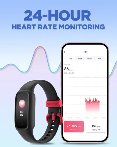 Vista 4 de BIGGERFIVE Vigor 2 L Reloj de seguimiento de actividad para niños para niños y niñas de 5 a 15 años, rastreador de actividad, monitor de frecuencia