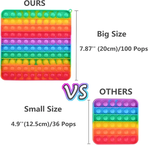 Vista 3 de Juguetes sensoriales para ansiedad de gran tamaño, 7.87 pulgadas, 100 burbujas, juguetes grandes de silicona para aliviar la presión, color arcoíris